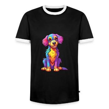Chien Aquarelle Colorée Dessin Animé Kawaii Animal - T-shirt contrasté Homme - noir/blanc - Devant - AI Model Female 172 light (172cm) & AI Model Male 178 light (178cm)