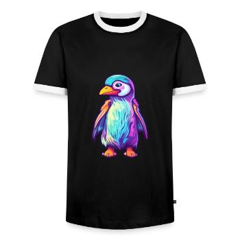 Penguin Colorful Watercolor Cartoon Kawaii Animal - Men's Ringer Shirt - black/white - Front - AI Model Female 172 light (172cm) & AI Model Male 178 light (178cm)