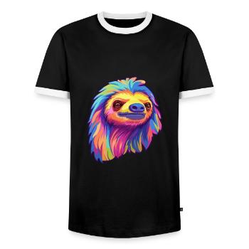 Faultier buntes Aquarell Cartoon Kawaii Tier - Männer Kontrast-T-Shirt - Schwarz/Weiß - Vorne - AI Model Female 172 light (172cm) & AI Model Male 178 light (178cm)