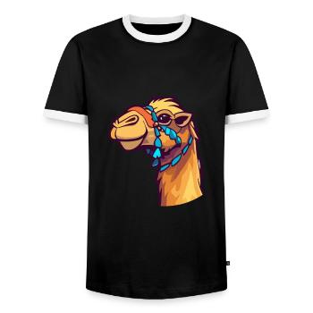 Camel Colorful Watercolor Cartoon Kawaii Animal - Men's Ringer Shirt - black/white - Front - AI Model Female 172 light (172cm) & AI Model Male 178 light (178cm)
