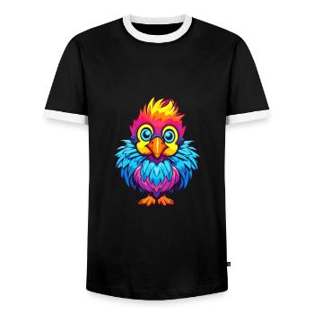 Huhn buntes Aquarell Cartoon Kawaii Tier - Männer Kontrast-T-Shirt - Schwarz/Weiß - Vorne - AI Model Female 172 light (172cm) & AI Model Male 178 light (178cm)