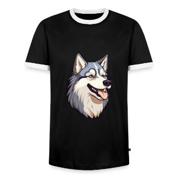 Alaskan Husky Dog Breed Cartoon Kawaii Illustratio - Men's Ringer Shirt - black/white - Front - AI Model Female 172 light (172cm) & AI Model Male 178 light (178cm)