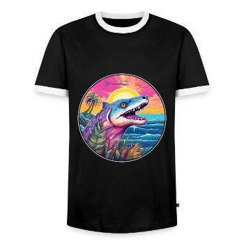 Barracuda Aquarelle Colorée Dessin Animé Kawaii Pet - T-shirt contrasté Homme - noir/blanc - Devant - AI Model Female 172 light (172cm) & AI Model Male 178 light (178cm)