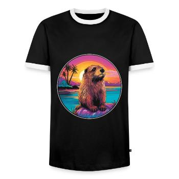 Beaver Colorful Watercolor Cartoon Kawaii Animal - Men's Ringer Shirt - black/white - Front - AI Model Female 172 light (172cm) & AI Model Male 178 light (178cm)
