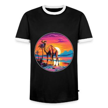 Camel Colorful Watercolor Cartoon Kawaii Animal - Men's Ringer Shirt - black/white - Front - AI Model Female 172 light (172cm) & AI Model Male 178 light (178cm)
