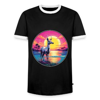 Karibu buntes Aquarell Cartoon Kawaii Tier - Männer Kontrast-T-Shirt - Schwarz/Weiß - Vorne - AI Model Female 172 light (172cm) & AI Model Male 178 light (178cm)