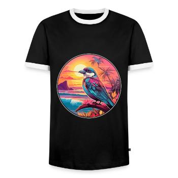 Sparrow Colorful Watercolor Cartoon Kawaii Animal - Men's Ringer Shirt - black/white - Front - AI Model Female 172 light (172cm) & AI Model Male 178 light (178cm)
