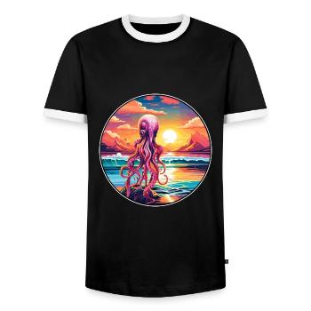 Squid Colorful Watercolor Cartoon Kawaii Animal - Men's Ringer Shirt - black/white - Front - AI Model Female 172 light (172cm) & AI Model Male 178 light (178cm)