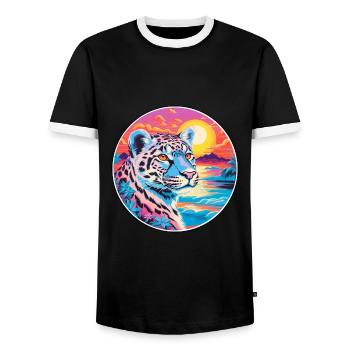 Snow Leopard Colorful Watercolor Cartoon Kawaii - Men's Ringer Shirt - black/white - Front - AI Model Female 172 light (172cm) & AI Model Male 178 light (178cm)