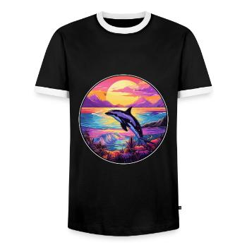 Orca Colorful Watercolor Cartoon Kawaii Animal - Men's Ringer Shirt - black/white - Front - AI Model Female 172 light (172cm) & AI Model Male 178 light (178cm)