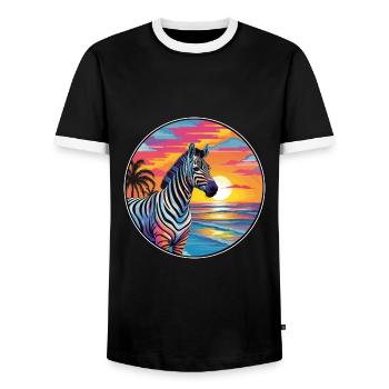 Zebra Colorful Watercolor Cartoon Kawaii Animal - Men's Ringer Shirt - black/white - Front - AI Model Female 172 light (172cm) & AI Model Male 178 light (178cm)