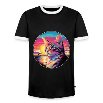 Katze buntes Aquarell Cartoon Kawaii Tier - Männer Kontrast-T-Shirt - Schwarz/Weiß - Vorne - AI Model Female 172 light (172cm) & AI Model Male 178 light (178cm)