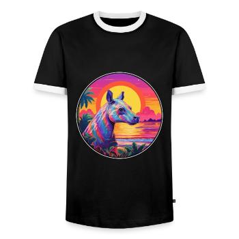 Tapir Colorful Watercolor Cartoon Kawaii Animal - Men's Ringer Shirt - black/white - Front - AI Model Female 172 light (172cm) & AI Model Male 178 light (178cm)