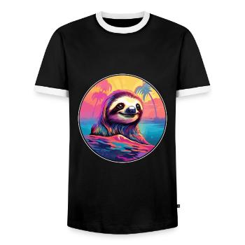 Faultier buntes Aquarell Cartoon Kawaii Tier - Männer Kontrast-T-Shirt - Schwarz/Weiß - Vorne - AI Model Female 172 light (172cm) & AI Model Male 178 light (178cm)