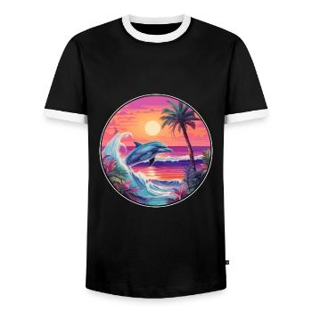 Dolphin Colorful Watercolor Cartoon Kawaii Animal - Men's Ringer Shirt - black/white - Front - AI Model Female 172 light (172cm) & AI Model Male 178 light (178cm)