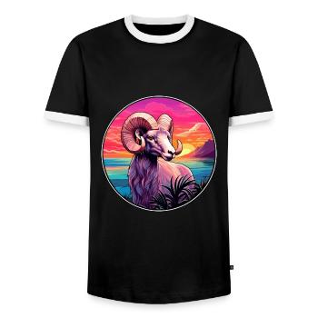 Ram Colorful Watercolor Cartoon Kawaii Animal - Men's Ringer Shirt - black/white - Front - AI Model Female 172 light (172cm) & AI Model Male 178 light (178cm)