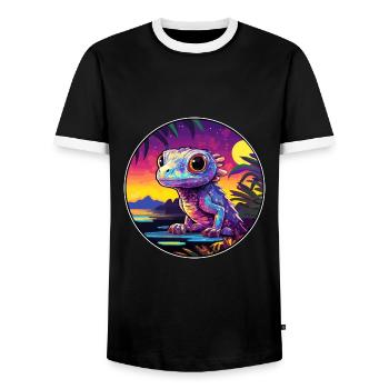 Salamandre Coloré Aquarelle Dessin Animé Kawaii Animal de compagnie - T-shirt contrasté Homme - noir/blanc - Devant - AI Model Female 172 light (172cm) & AI Model Male 178 light (178cm)