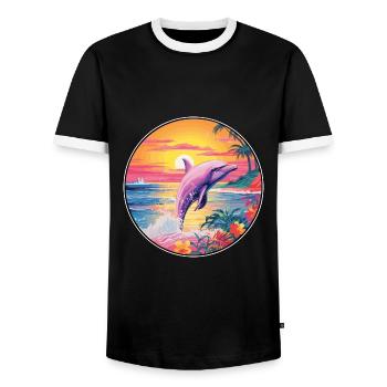 Dolphin Colorful Watercolor Cartoon Kawaii Animal - Men's Ringer Shirt - black/white - Front - AI Model Female 172 light (172cm) & AI Model Male 178 light (178cm)