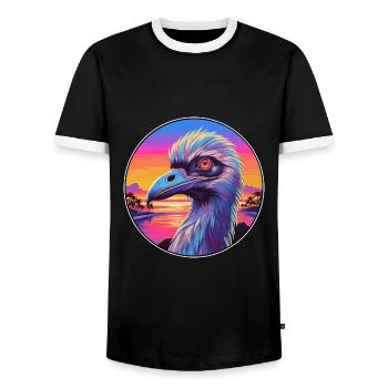 Emu Colorful Watercolor Cartoon Kawaii Animal - Men's Ringer Shirt - black/white - Front - AI Model Female 172 light (172cm) & AI Model Male 178 light (178cm)