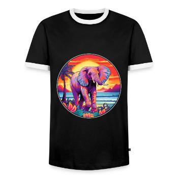 Éléphant Aquarelle Colorée Dessin Animé Kawaii Animal - T-shirt contrasté Homme - noir/blanc - Devant - AI Model Female 172 light (172cm) & AI Model Male 178 light (178cm)