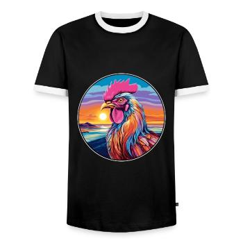 Rooster Colorful Watercolor Cartoon Kawaii Animal - Men's Ringer Shirt - black/white - Front - AI Model Female 172 light (172cm) & AI Model Male 178 light (178cm)