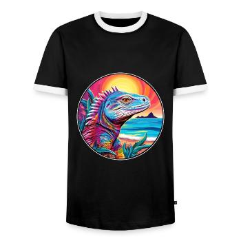 Iguana Colorful Watercolor Cartoon Kawaii Animal - Men's Ringer Shirt - black/white - Front - AI Model Female 172 light (172cm) & AI Model Male 178 light (178cm)