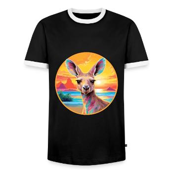 Kangaroo Colorful Watercolor Cartoon Kawaii Animal - Men's Ringer Shirt - black/white - Front - AI Model Female 172 light (172cm) & AI Model Male 178 light (178cm)