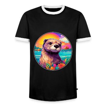 Otter Colorful Watercolor Cartoon Kawaii Animal - Men's Ringer Shirt - black/white - Front - AI Model Female 172 light (172cm) & AI Model Male 178 light (178cm)