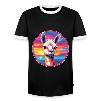 Llama Colorful Watercolor Cartoon Kawaii Animal - Men's Ringer Shirt - black/white - Front - AI Model Female 172 light (172cm) & AI Model Male 178 light (178cm)