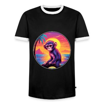 Monkey Colorful Watercolor Cartoon Kawaii Animal - Men's Ringer Shirt - black/white - Front - AI Model Female 172 light (172cm) & AI Model Male 178 light (178cm)