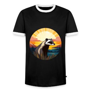 Blaireau Aquarelle Colorée Dessin Animé Kawaii Animal - T-shirt contrasté Homme - noir/blanc - Devant - AI Model Female 172 light (172cm) & AI Model Male 178 light (178cm)