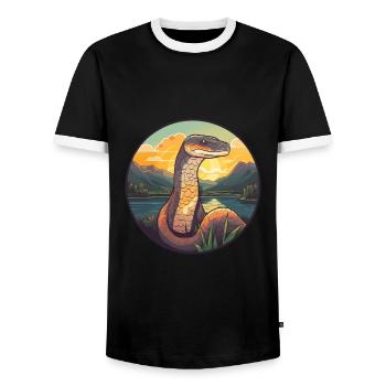 Anaconda Colorful Watercolor Cartoon Kawaii Animal - Men's Ringer Shirt - black/white - Front - AI Model Female 172 light (172cm) & AI Model Male 178 light (178cm)
