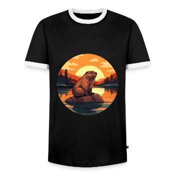 Biber buntes Aquarell Cartoon Kawaii Tier - Männer Kontrast-T-Shirt - Schwarz/Weiß - Vorne - AI Model Female 172 light (172cm) & AI Model Male 178 light (178cm)