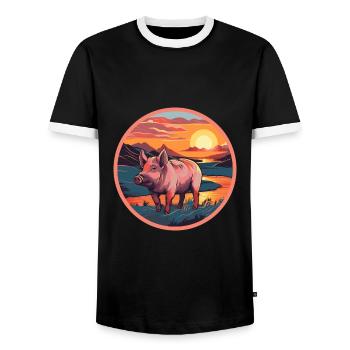 Boar Colorful Watercolor Cartoon Kawaii Animal - Men's Ringer Shirt - black/white - Front - AI Model Female 172 light (172cm) & AI Model Male 178 light (178cm)