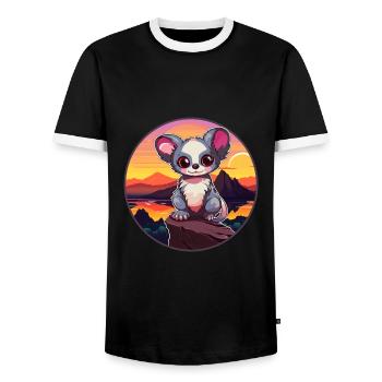 Aye Aye Bunte Aquarell-Karikatur Kawaii-Tier - Männer Kontrast-T-Shirt - Schwarz/Weiß - Vorne - AI Model Female 172 light (172cm) & AI Model Male 178 light (178cm)
