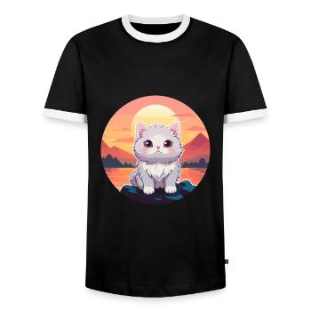 Katze buntes Aquarell Cartoon Kawaii Tier - Männer Kontrast-T-Shirt - Schwarz/Weiß - Vorne - AI Model Female 172 light (172cm) & AI Model Male 178 light (178cm)