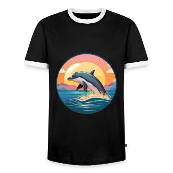 Dolphin Colorful Watercolor Cartoon Kawaii Animal - Men's Ringer Shirt - black/white - Front - AI Model Female 172 light (172cm) & AI Model Male 178 light (178cm)