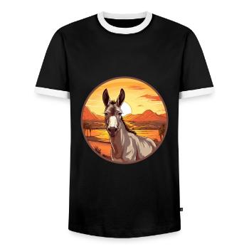 Donkey Colorful Watercolor Cartoon Kawaii Animal - Men's Ringer Shirt - black/white - Front - AI Model Female 172 light (172cm) & AI Model Male 178 light (178cm)