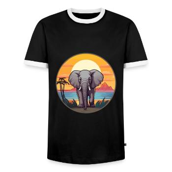 Elephant Colorful Watercolor Cartoon Kawaii Animal - Men's Ringer Shirt - black/white - Front - AI Model Female 172 light (172cm) & AI Model Male 178 light (178cm)