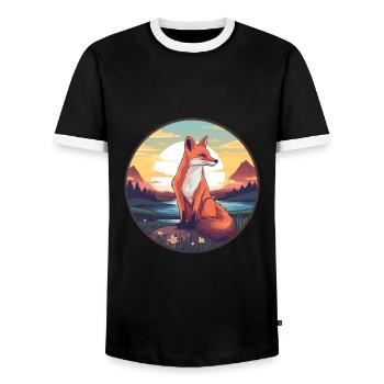 Gelehrter Fuchs Buntes Aquarell Cartoon Kawaii Haustier - Männer Kontrast-T-Shirt - Schwarz/Weiß - Vorne - AI Model Female 172 light (172cm) & AI Model Male 178 light (178cm)