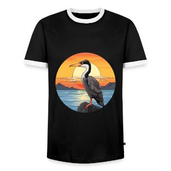 Kormoran Bunte Aquarell-Karikatur Kawaii Haustier - Männer Kontrast-T-Shirt - Schwarz/Weiß - Vorne - AI Model Female 172 light (172cm) & AI Model Male 178 light (178cm)