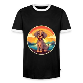 Chien Aquarelle Colorée Dessin Animé Kawaii Animal - T-shirt contrasté Homme - noir/blanc - Devant - AI Model Female 172 light (172cm) & AI Model Male 178 light (178cm)