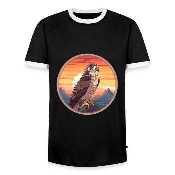 Hawk Colorful Watercolor Cartoon Kawaii Animal - Men's Ringer Shirt - black/white - Front - AI Model Female 172 light (172cm) & AI Model Male 178 light (178cm)