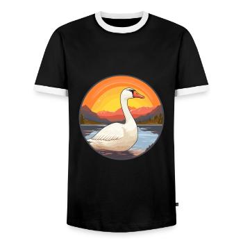 Goose Colorful Watercolor Cartoon Kawaii Animal - Men's Ringer Shirt - black/white - Front - AI Model Female 172 light (172cm) & AI Model Male 178 light (178cm)