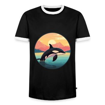 Orca Colorful Watercolor Cartoon Kawaii Animal - Men's Ringer Shirt - black/white - Front - AI Model Female 172 light (172cm) & AI Model Male 178 light (178cm)
