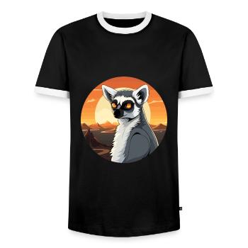 Lemur Colorful Watercolor Cartoon Kawaii Animal - Men's Ringer Shirt - black/white - Front - AI Model Female 172 light (172cm) & AI Model Male 178 light (178cm)