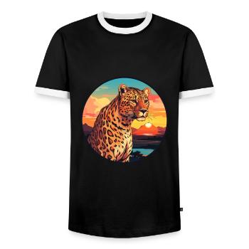 Leopard Colorful Watercolor Cartoon Kawaii Animal - Men's Ringer Shirt - black/white - Front - AI Model Female 172 light (172cm) & AI Model Male 178 light (178cm)