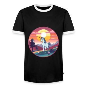 Unicorn Colorful Watercolor Cartoon Kawaii Animal - Men's Ringer Shirt - black/white - Front - AI Model Female 172 light (172cm) & AI Model Male 178 light (178cm)