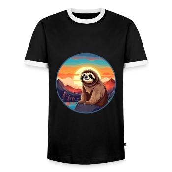 Faultier buntes Aquarell Cartoon Kawaii Tier - Männer Kontrast-T-Shirt - Schwarz/Weiß - Vorne - AI Model Female 172 light (172cm) & AI Model Male 178 light (178cm)