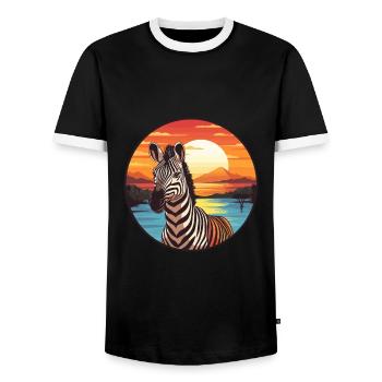 Zebra Colorful Watercolor Cartoon Kawaii Animal - Men's Ringer Shirt - black/white - Front - AI Model Female 172 light (172cm) & AI Model Male 178 light (178cm)